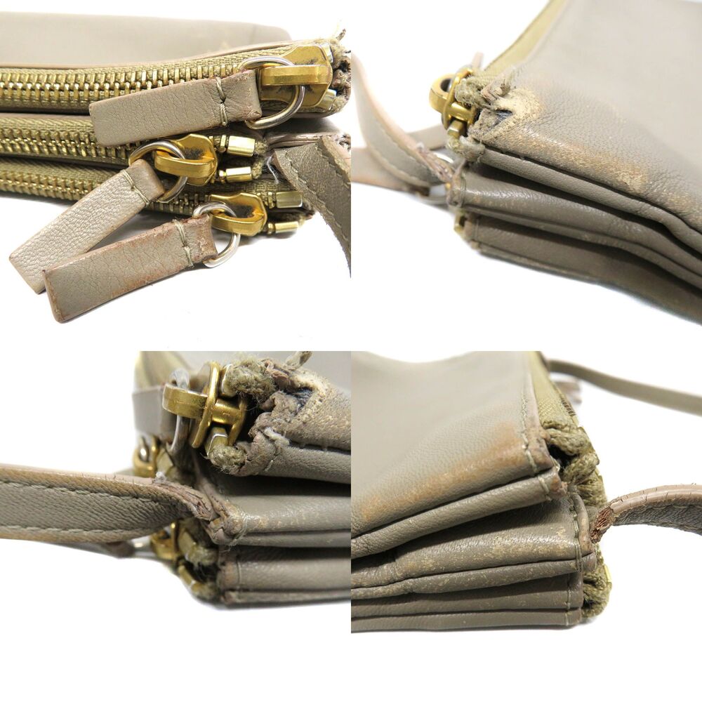 Celine Trio Shoulder Bag Beige Cream Leather